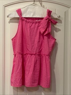 Crown & Ivy Bright Pink Tie-Shoulder Peplum Tank Top